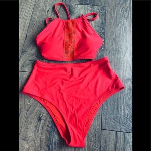 NWOT AERIE NEON BIKINI CROCHET HIGH WAISTED SET